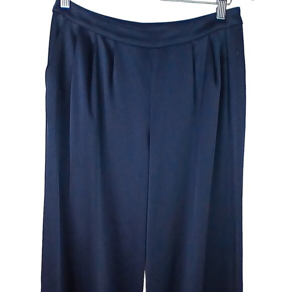 St. John Women's SZ 4 Navy Blue Satin Wide Leg Pants Pleats Pockets Gorgeous - Picture 3 of 8
